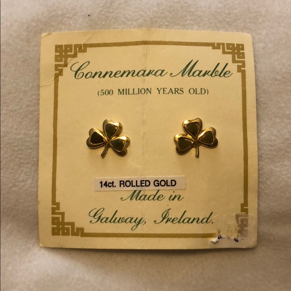Connemara Marble & Gold Shamrock Earrings Ireland